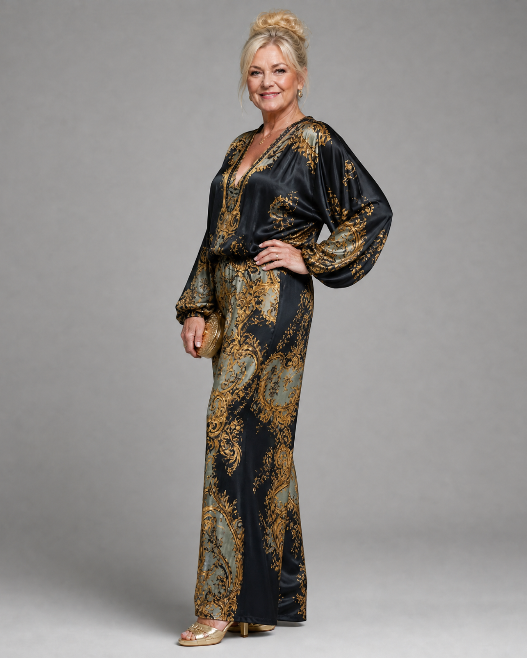Valoria | 2-delige Set met Barokprint Blouse en Wijde Broek
