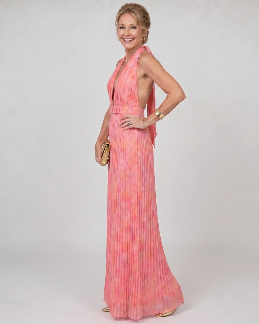 Serah | Geplooide mouwloze halter maxi-jurk