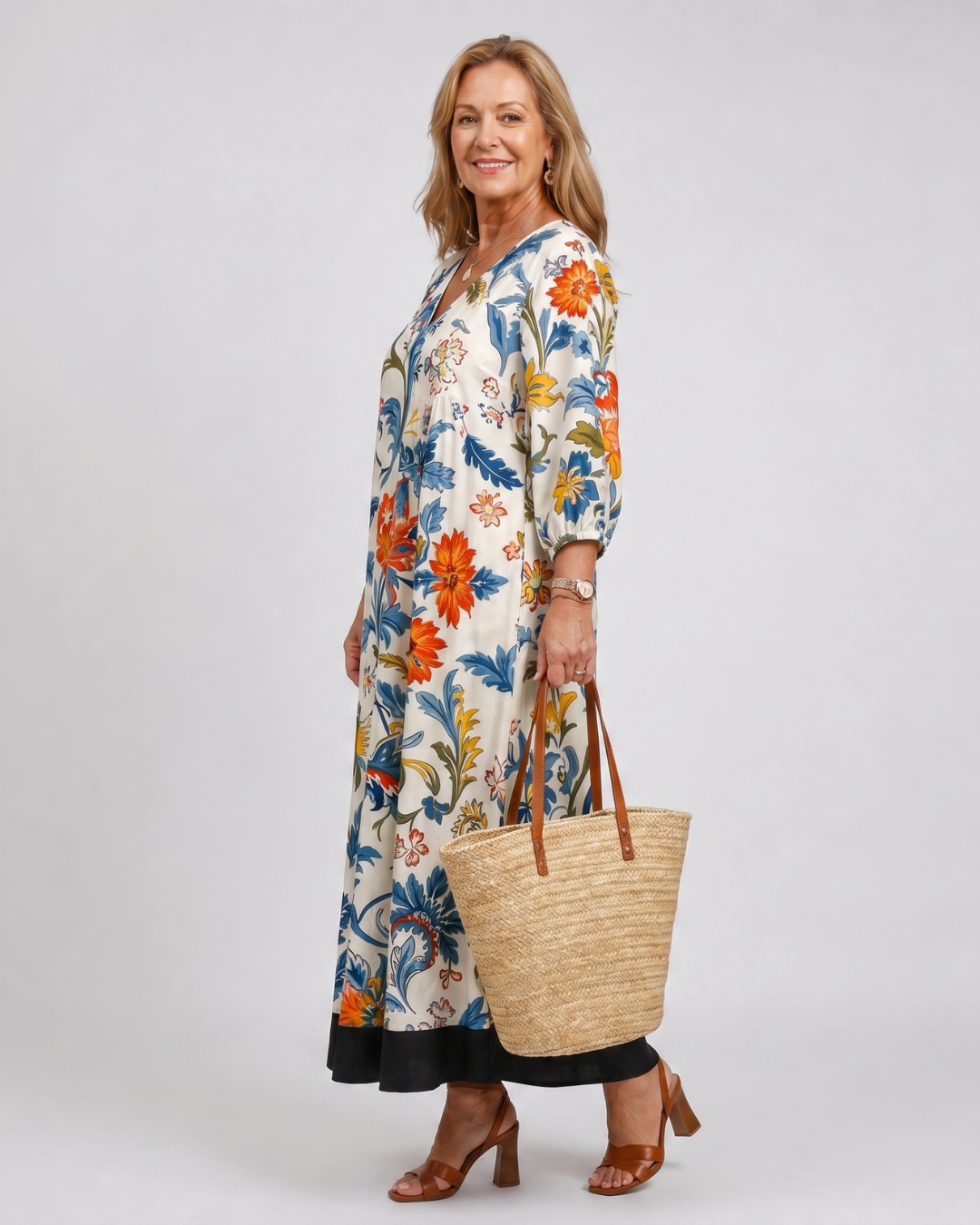 Avenelle | Midi-jurk met botanische print en zakken