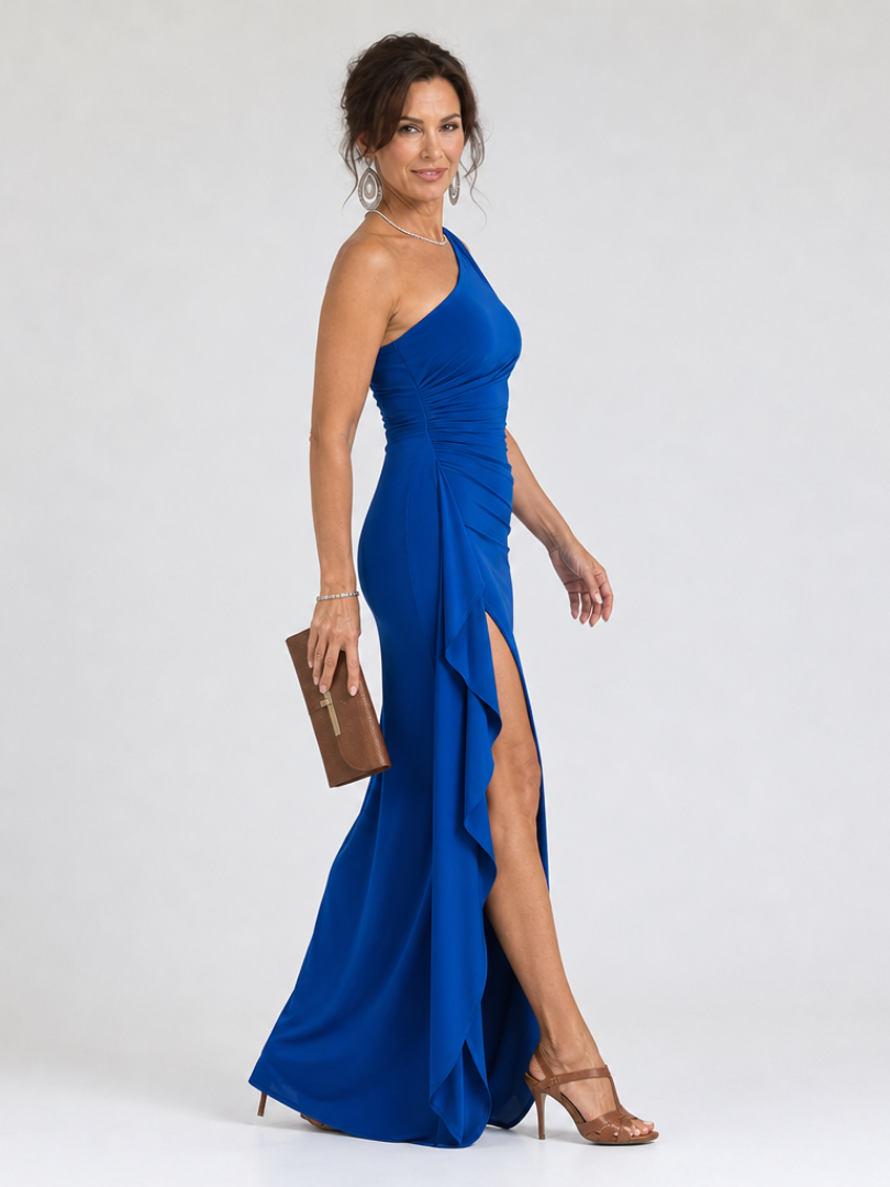 Serane | One-shoulder maxi-jurk met hoge split