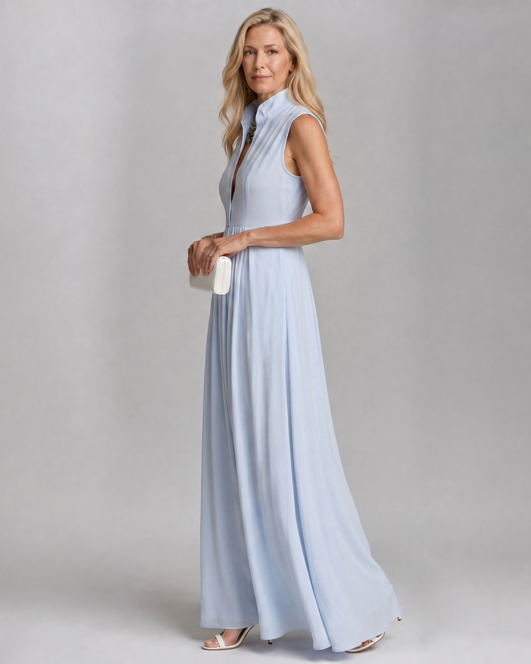 Virelia | Mouwloze maxi-jurk met kraag