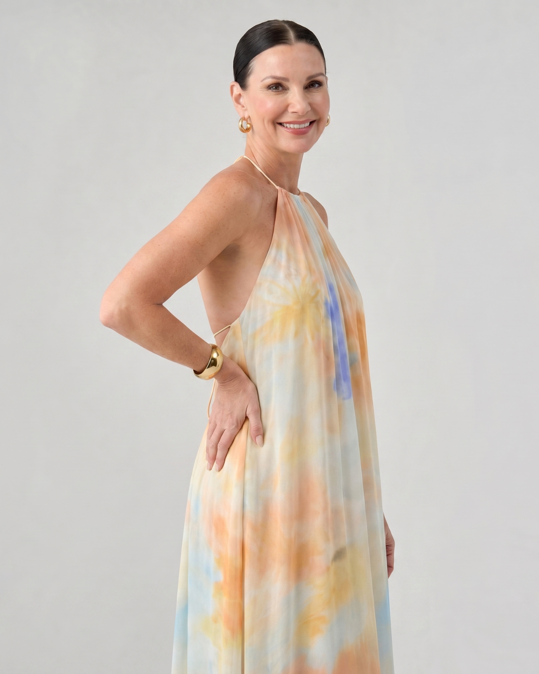 Eloque | Halter maxi-jurk met aquareleffect
