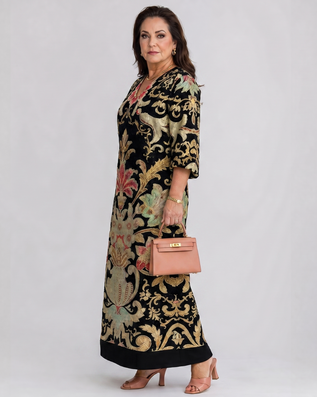Thymera | Midi-jurk met levendige vintage print en zakdetail