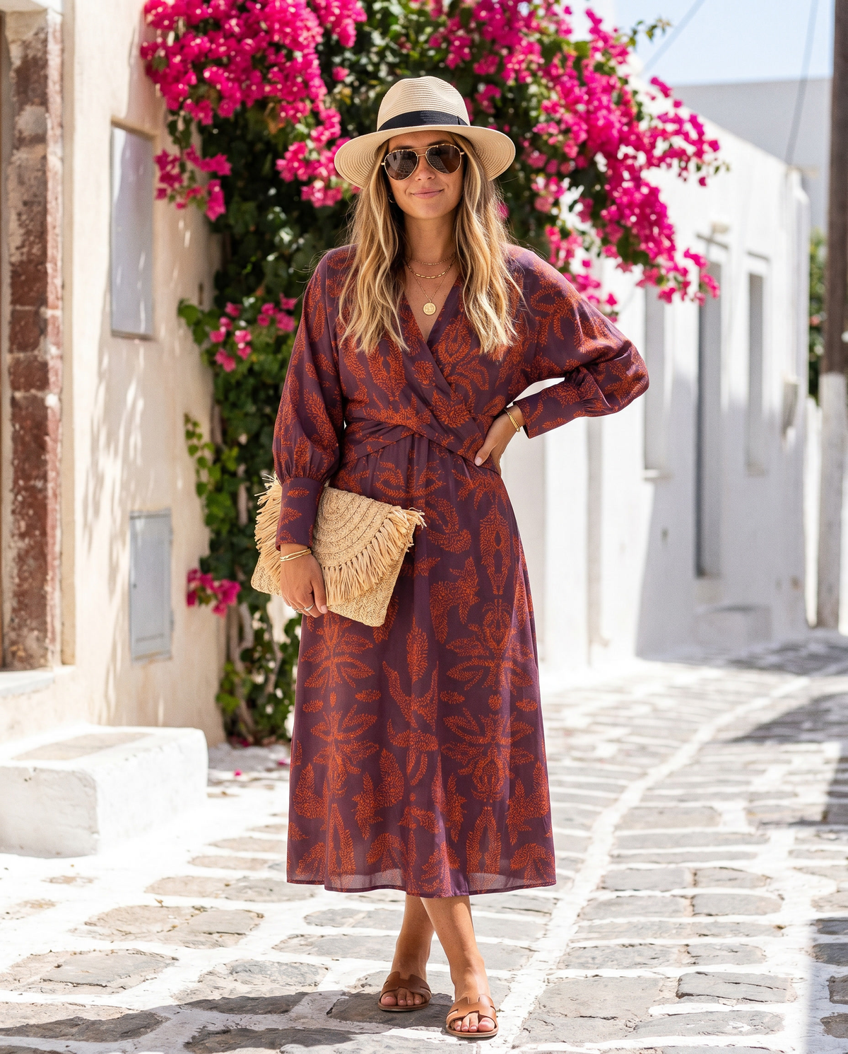 Midi-jurk met bloemenprint en V-hals
