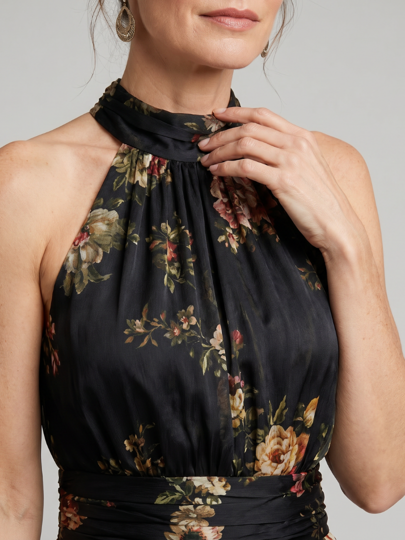 Sior | Midi-jurk met halternek en bloemenprint