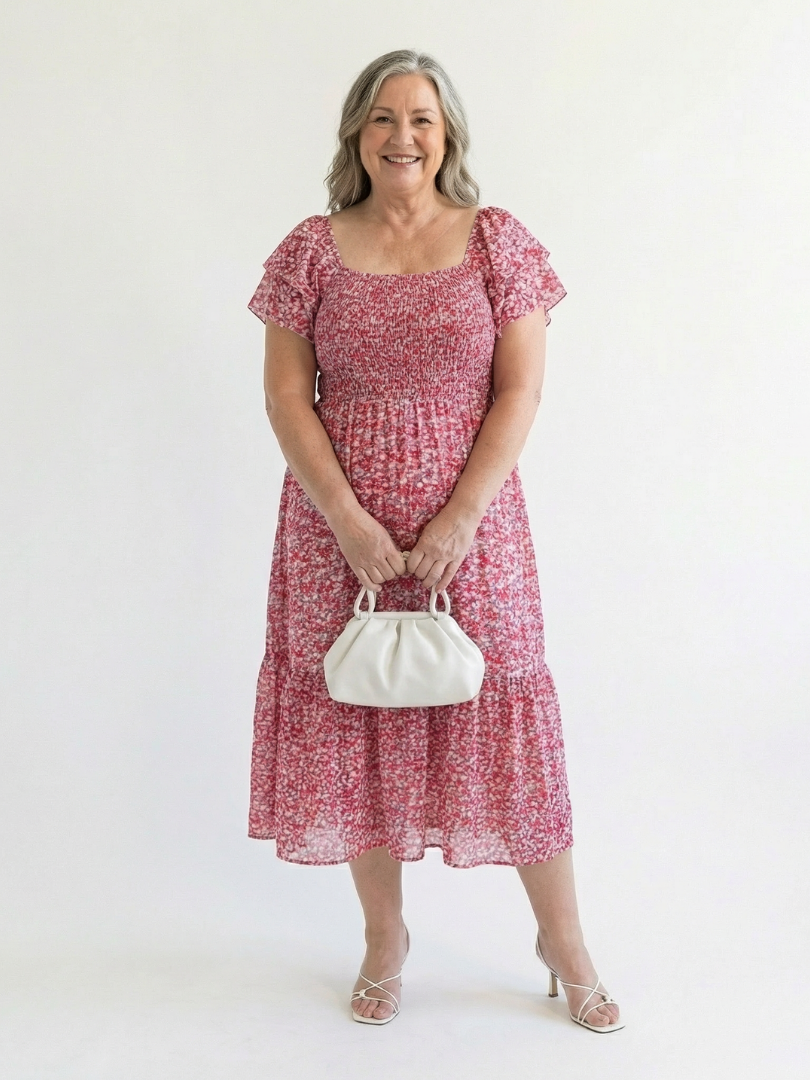 Odette | Off-shoulder midi-jurk met smockwerk