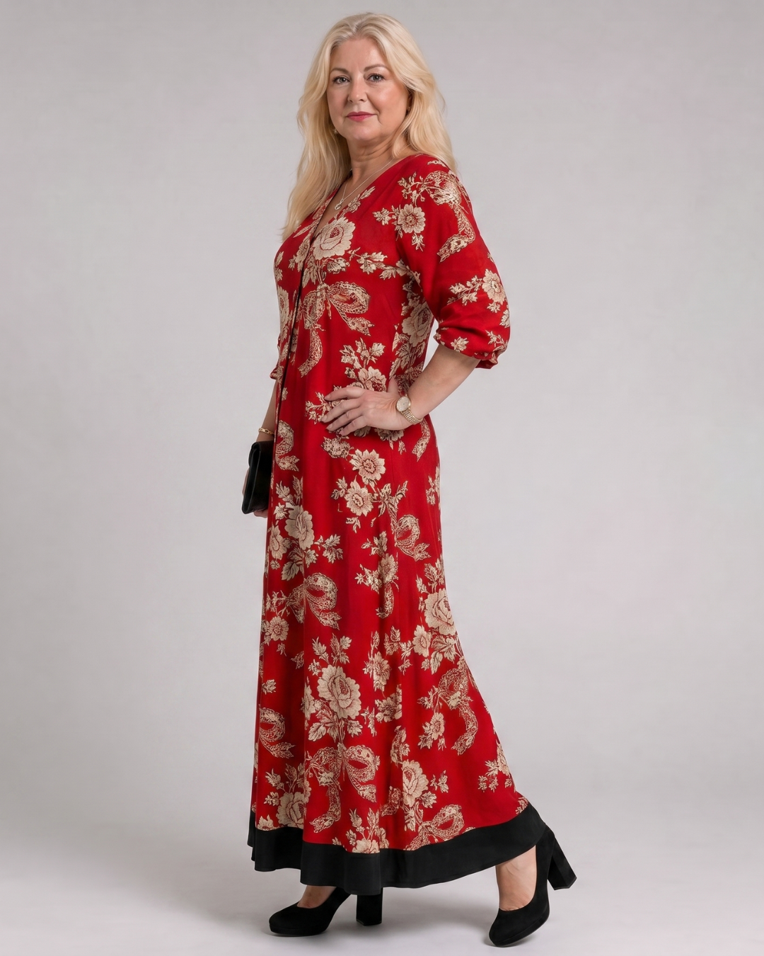 Thopal | Midi-jurk met vintage bloemenprint en V-hals