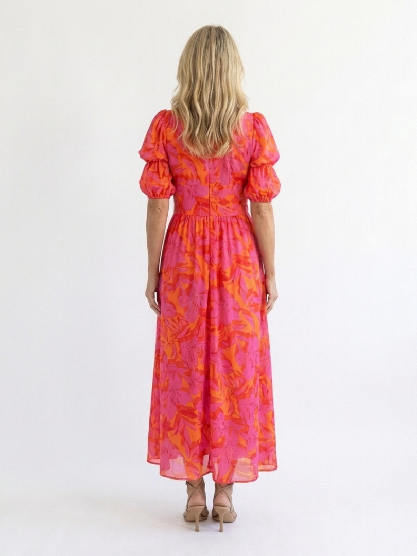 Willow | Midi-jurk met bloemenprint en pofmouw