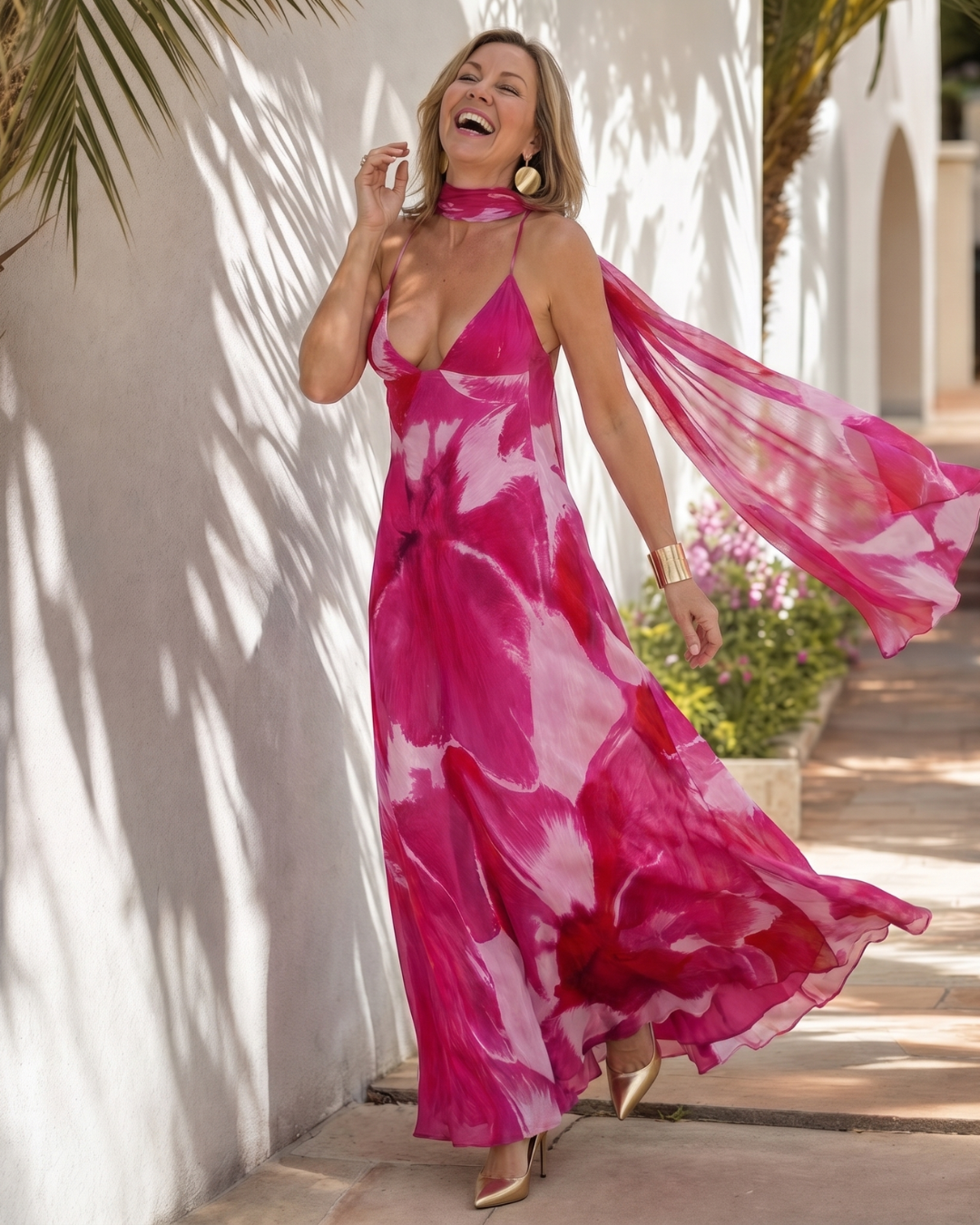 Vineya | Slip maxi-jurk met aquarelprint