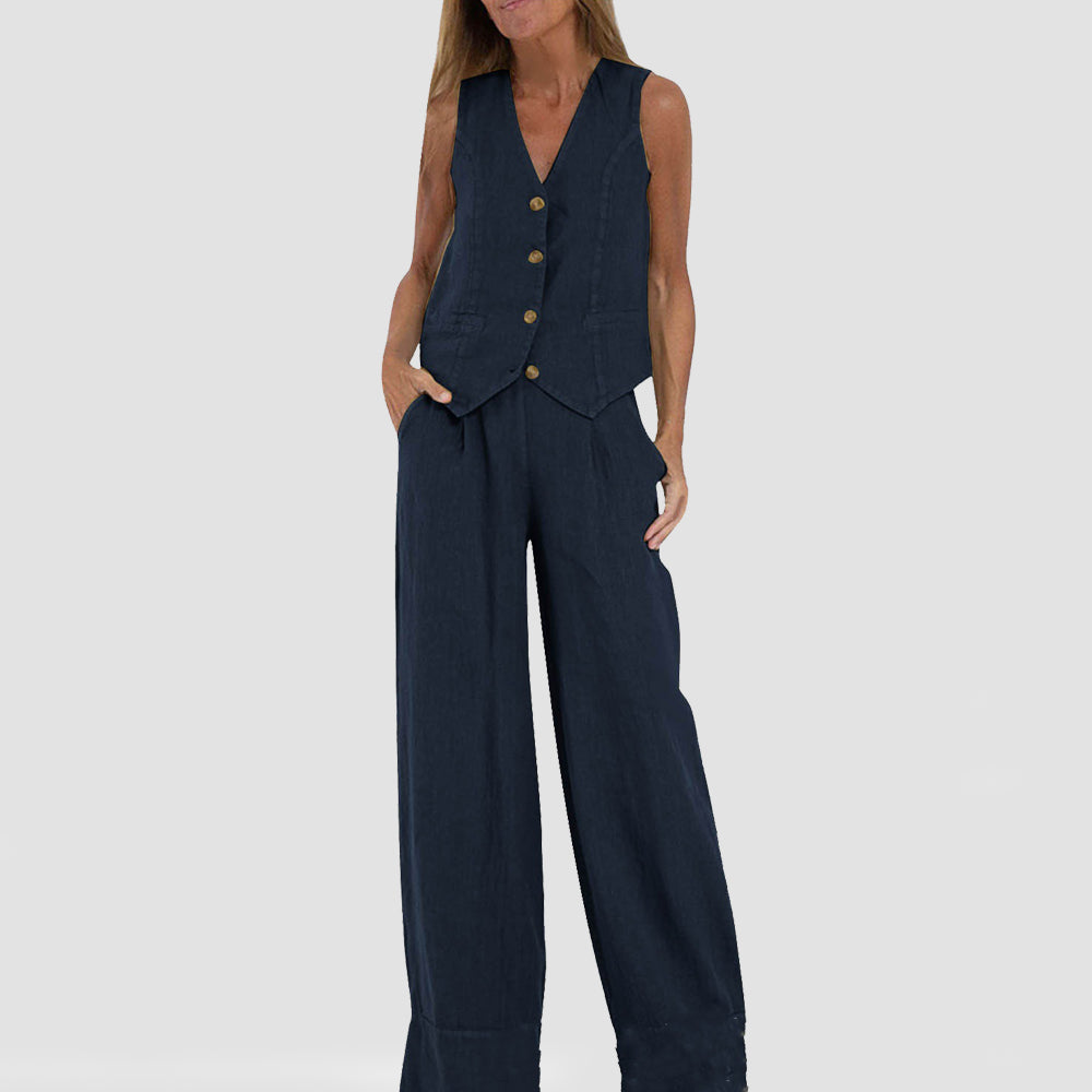 Mouwloze top en brede rechte broek