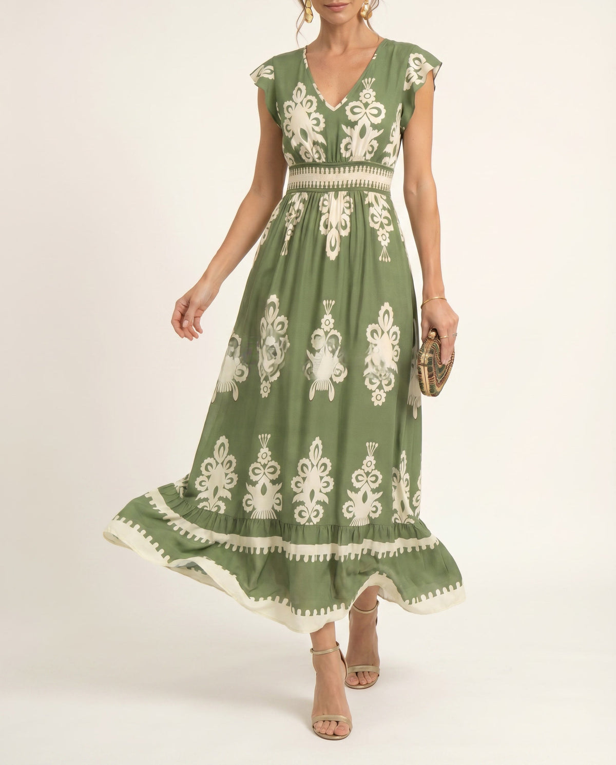 Maxi-jurk met bloemenprint en V-hals