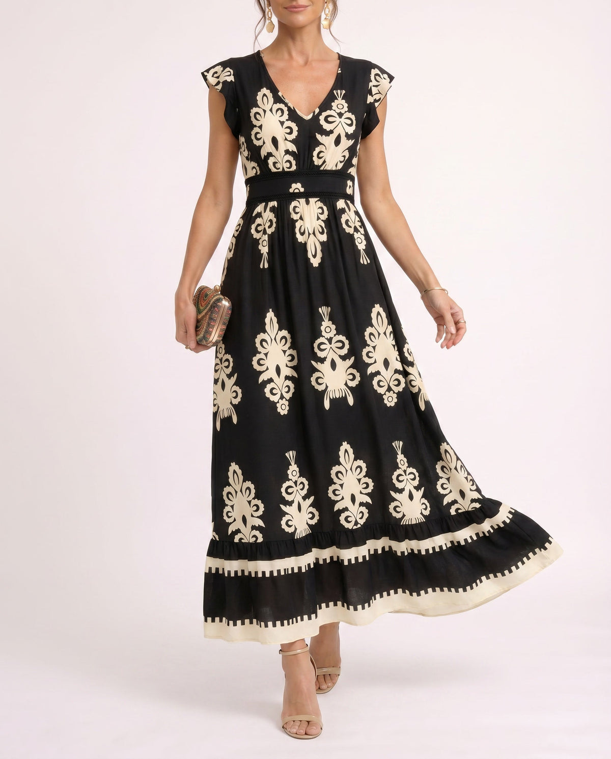 Maxi-jurk met bloemenprint en V-hals