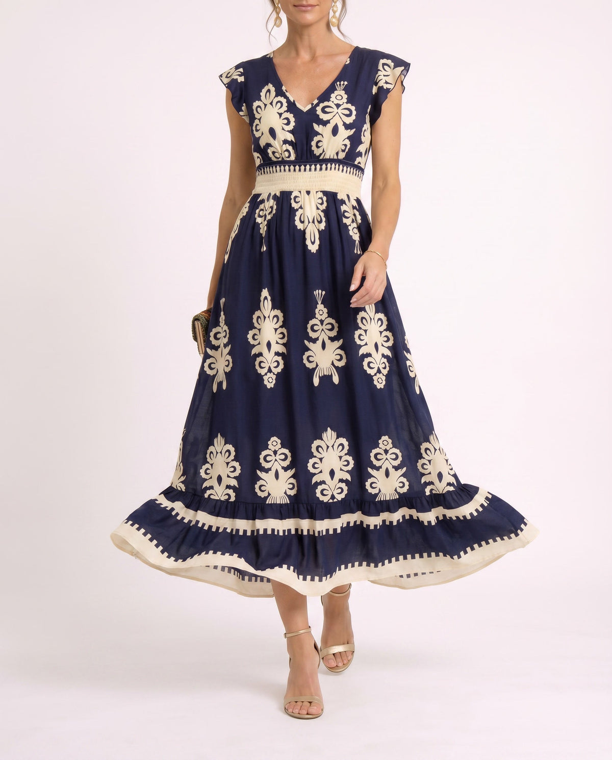 Maxi-jurk met bloemenprint en V-hals