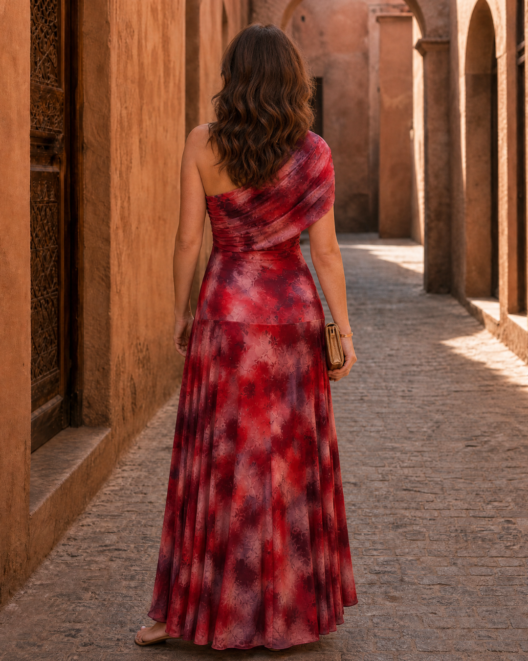 Zarephine | One-shoulder maxi-jurk met aquarelprint