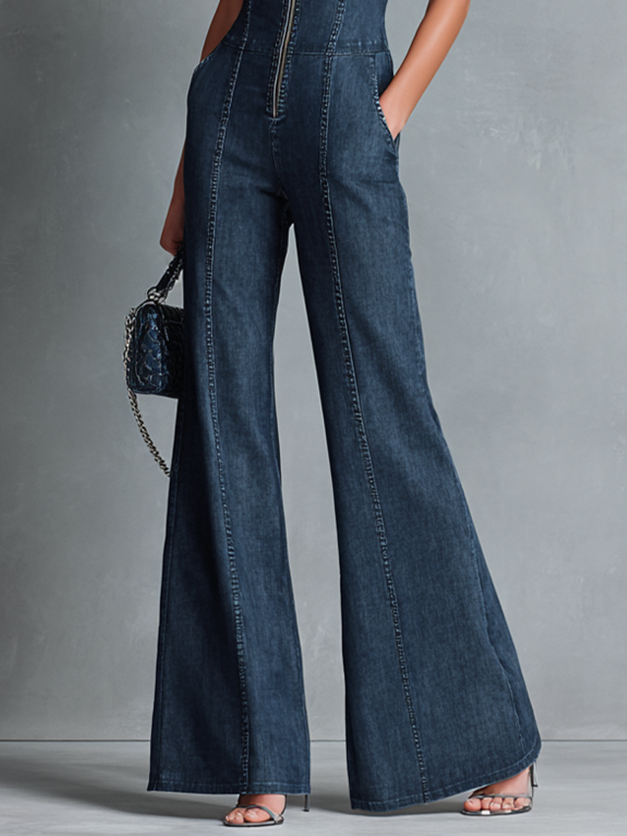 Valentine | Mouwloze jumpsuit met col en uitlopende pijp