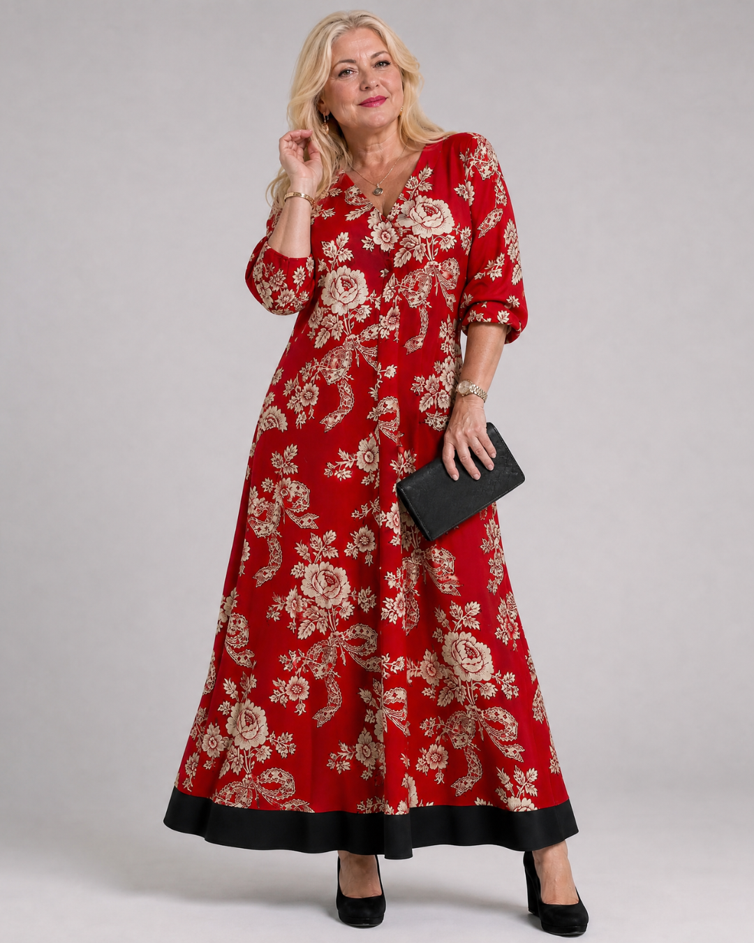Thopal | Midi-jurk met vintage bloemenprint en V-hals