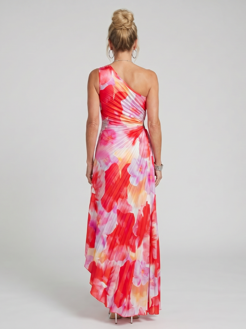 Taya | Midi-jurk met geplooid lijfje en one-shoulder