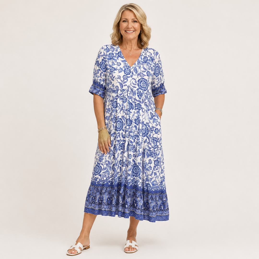 Keisha | Sierlijke jurk met V-hals en bloemenprint