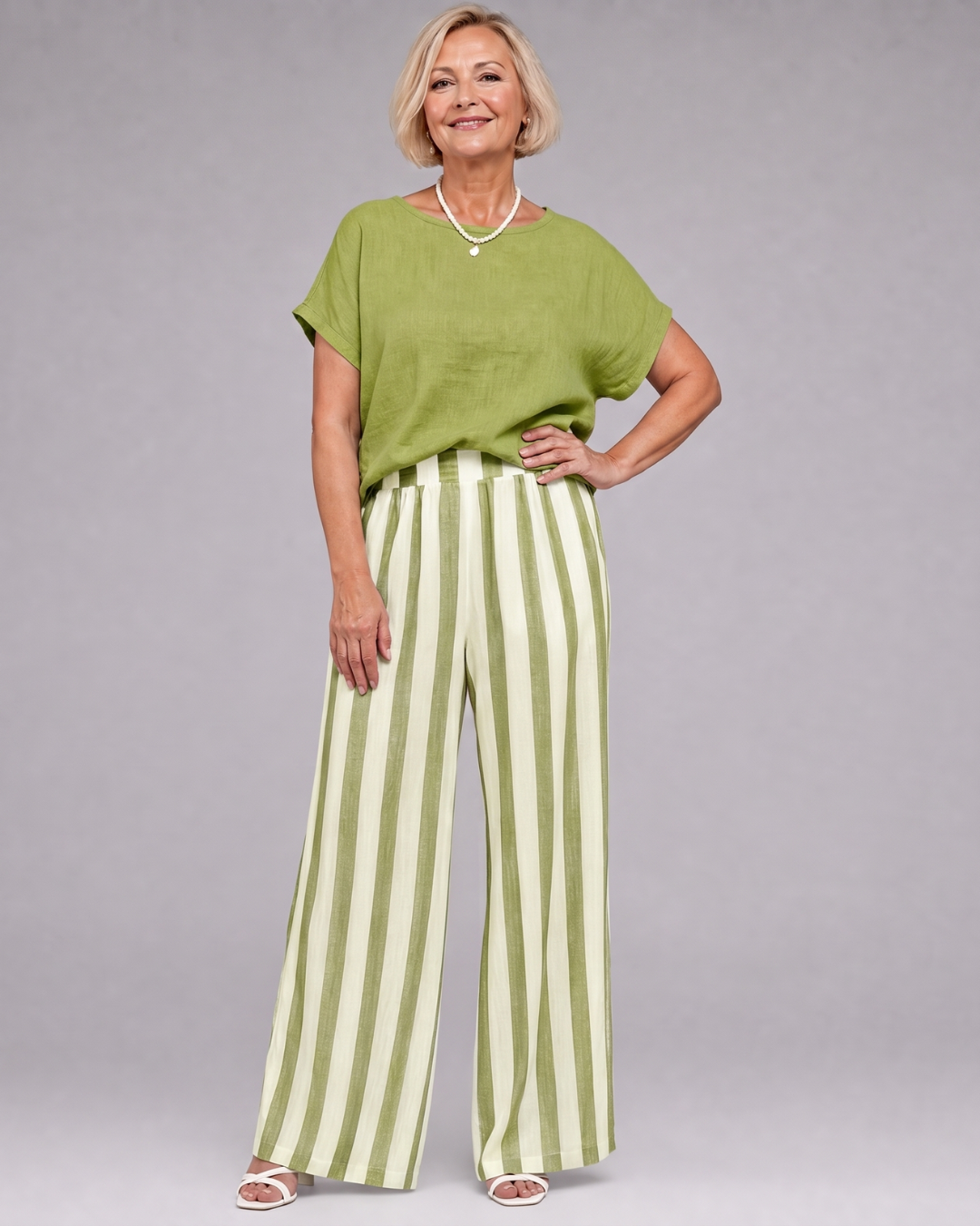 Miolna | 2-delige Set met Top en Gestreepte Wijde Broek
