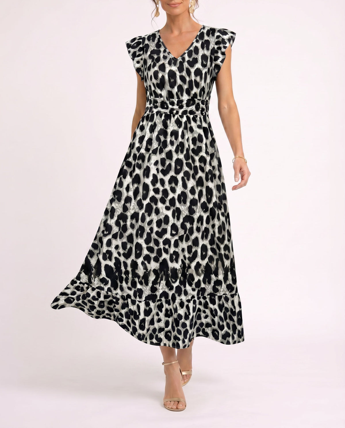 Maxi-jurk met bloemenprint en V-hals