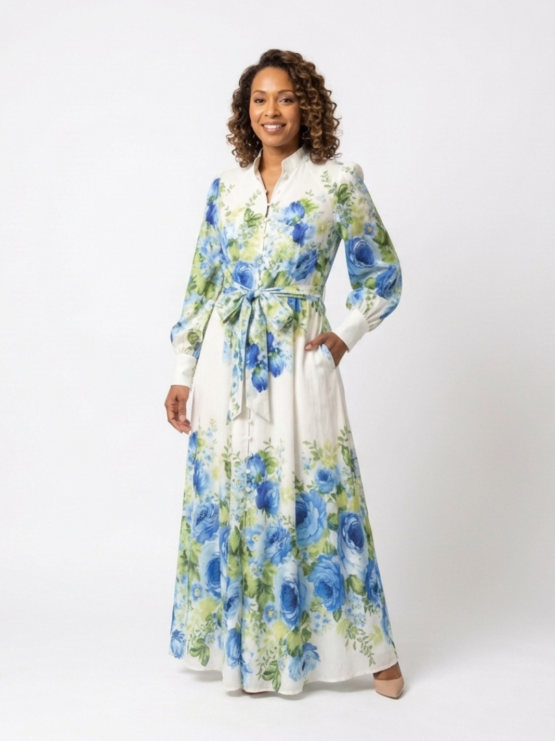 Harper | Maxi-jurk met knoopsluiting en lange mouwen