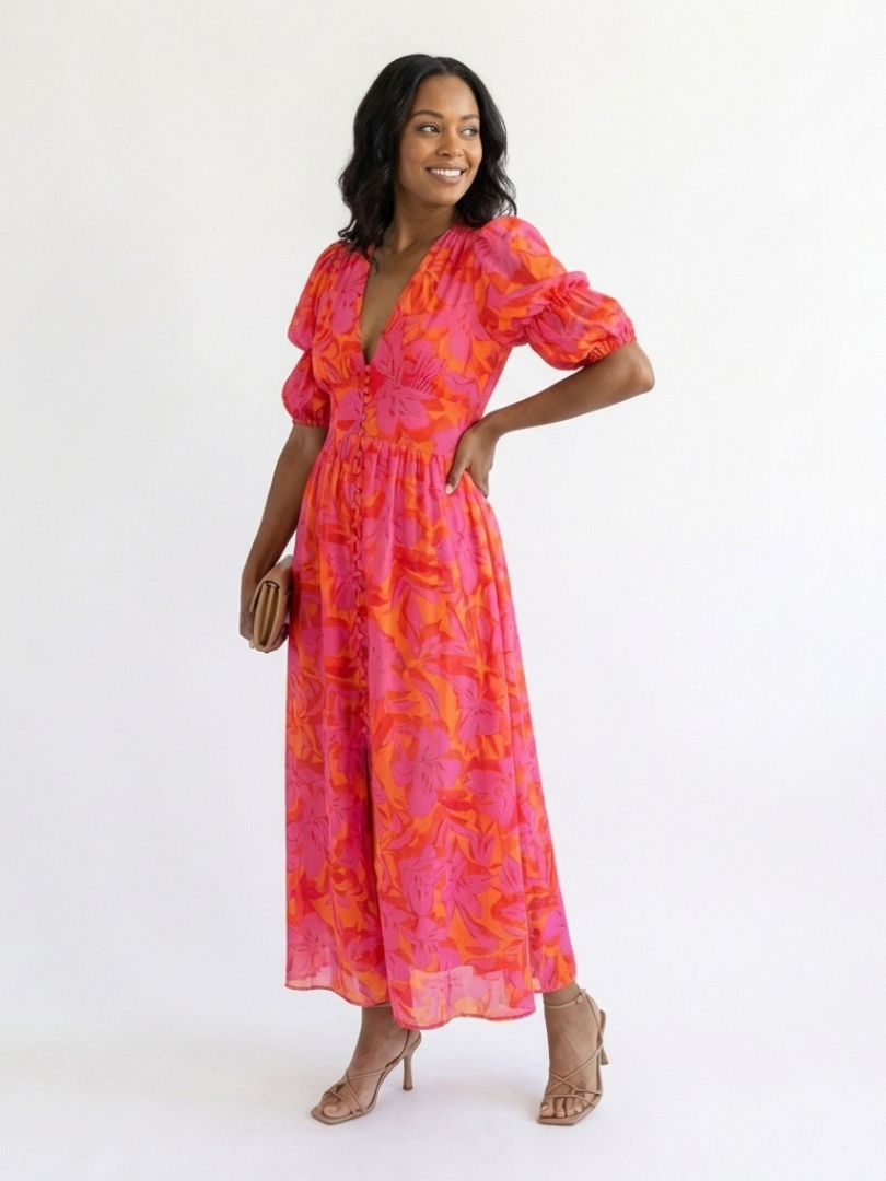 Willow | Midi-jurk met bloemenprint en pofmouw