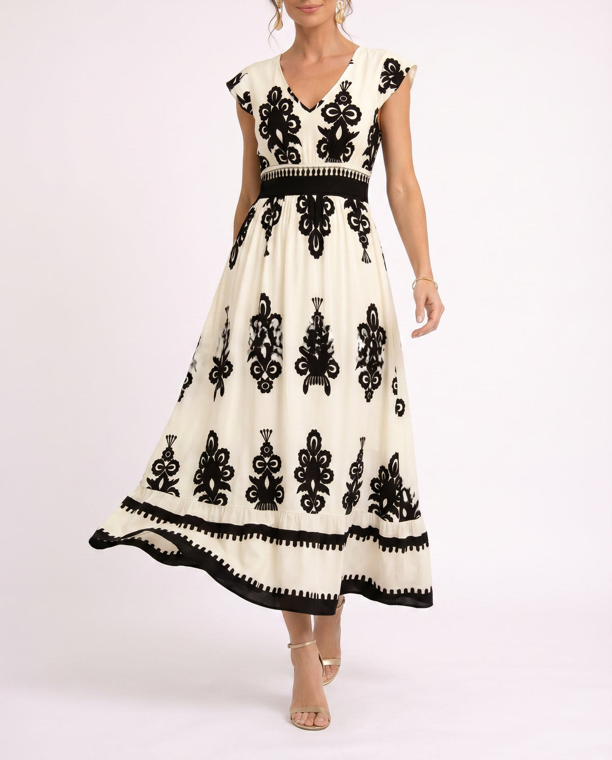 Maxi-jurk met bloemenprint en V-hals