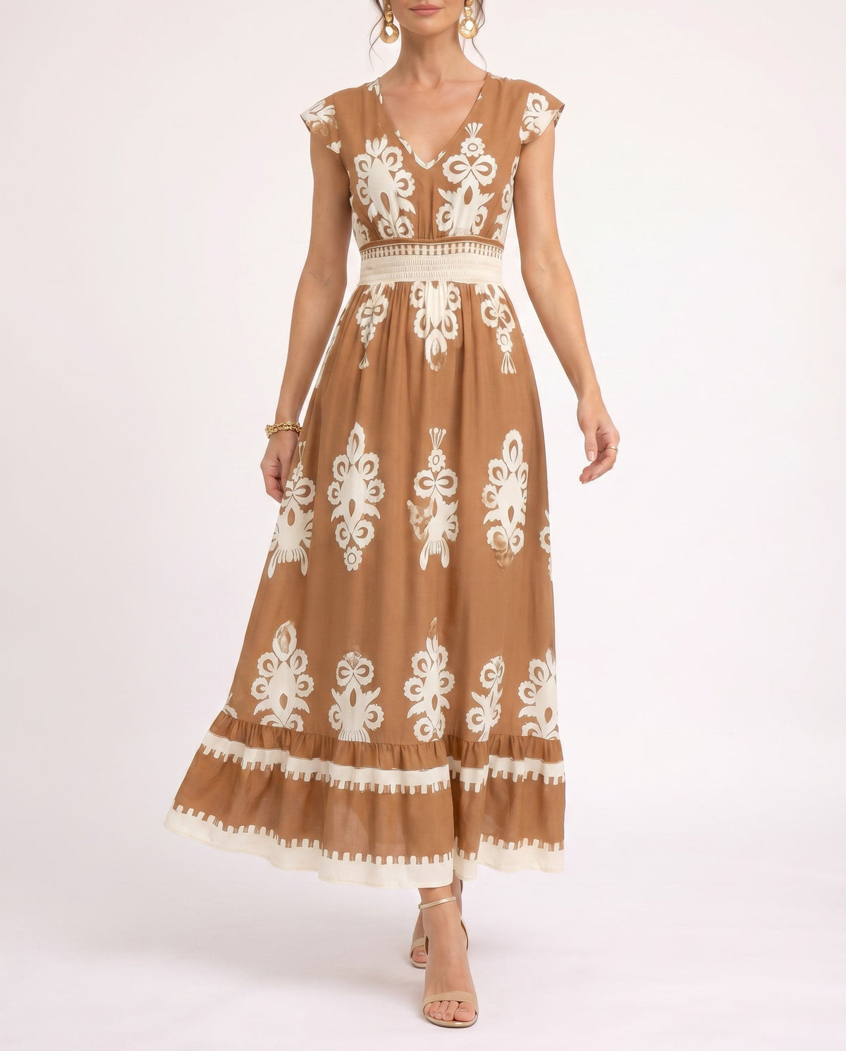 Maxi-jurk met bloemenprint en V-hals