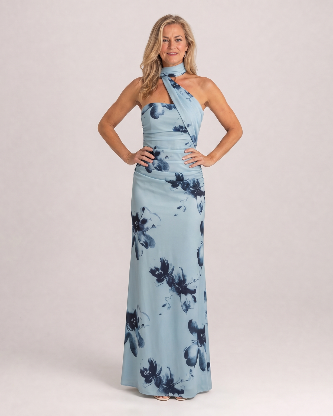 Fijem | One-shoulder halter maxi-jurk met bloemenprint