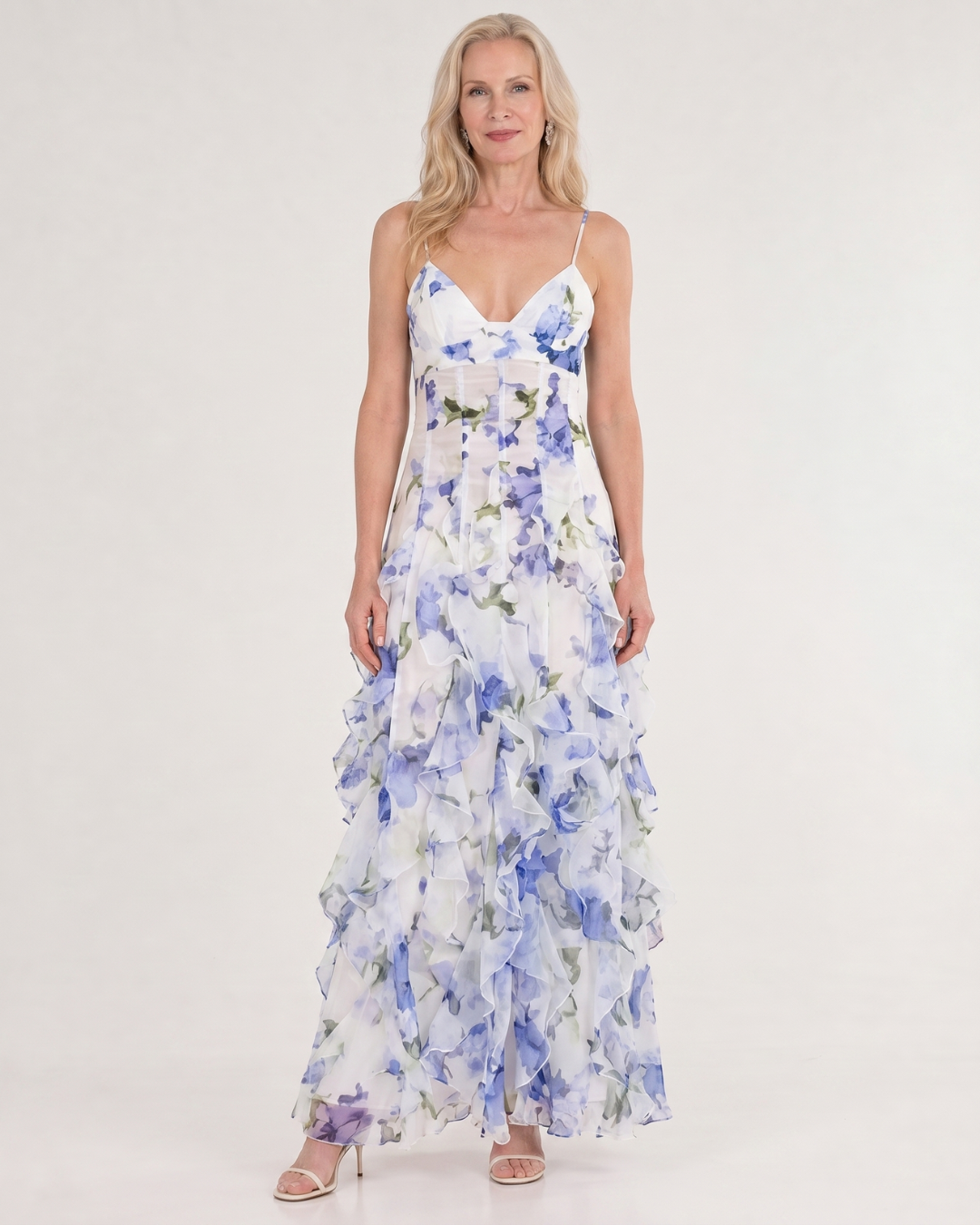 Vugeh | Mouwloze midi-jurk met ruches en bloemenprint