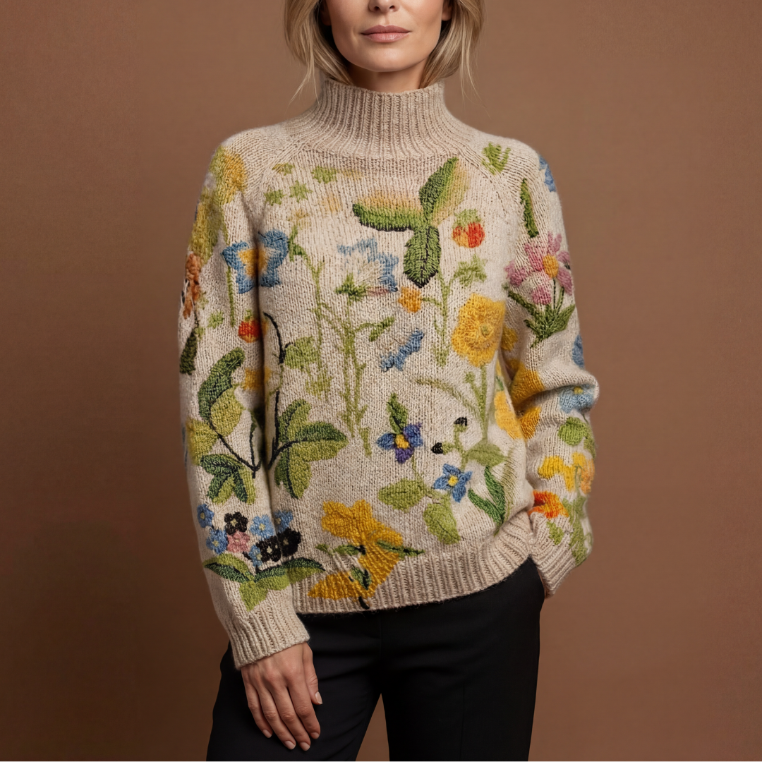 Iris | Zachte wintertrui met bloemenmotief