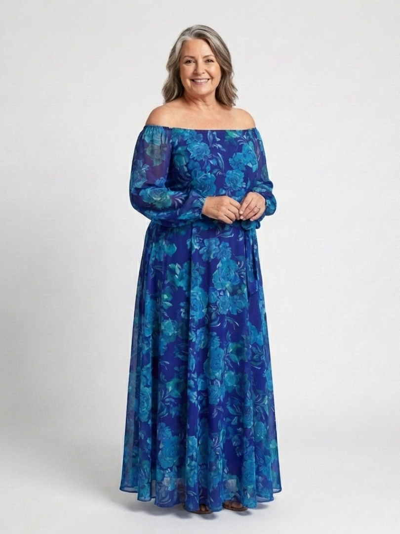 Aspen | Off-shoulder maxi-jurk met bloemen