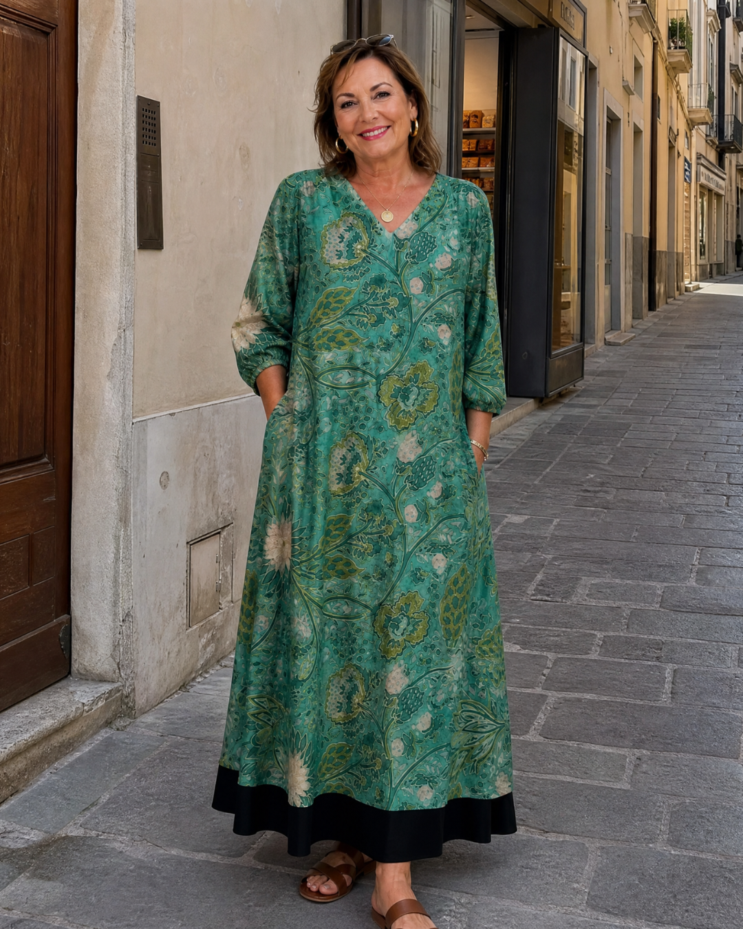 Siseman | Midi-jurk met botanische print en zakken