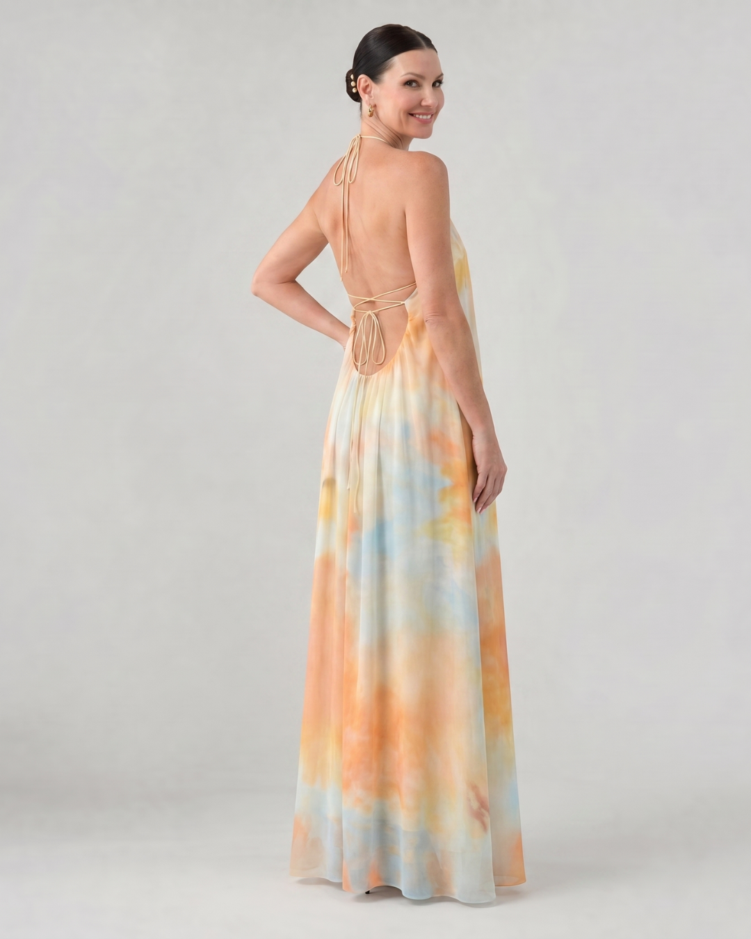 Eloque | Halter maxi-jurk met aquareleffect