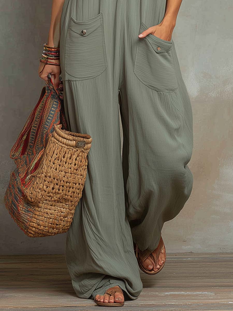 Jumpsuit met retro textuur en opgestikte zakken