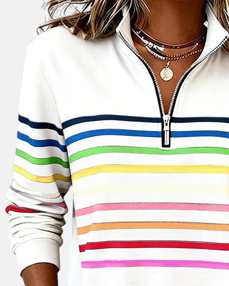 Wenen | Regenboog Gestreepte Zip Sweatshirt