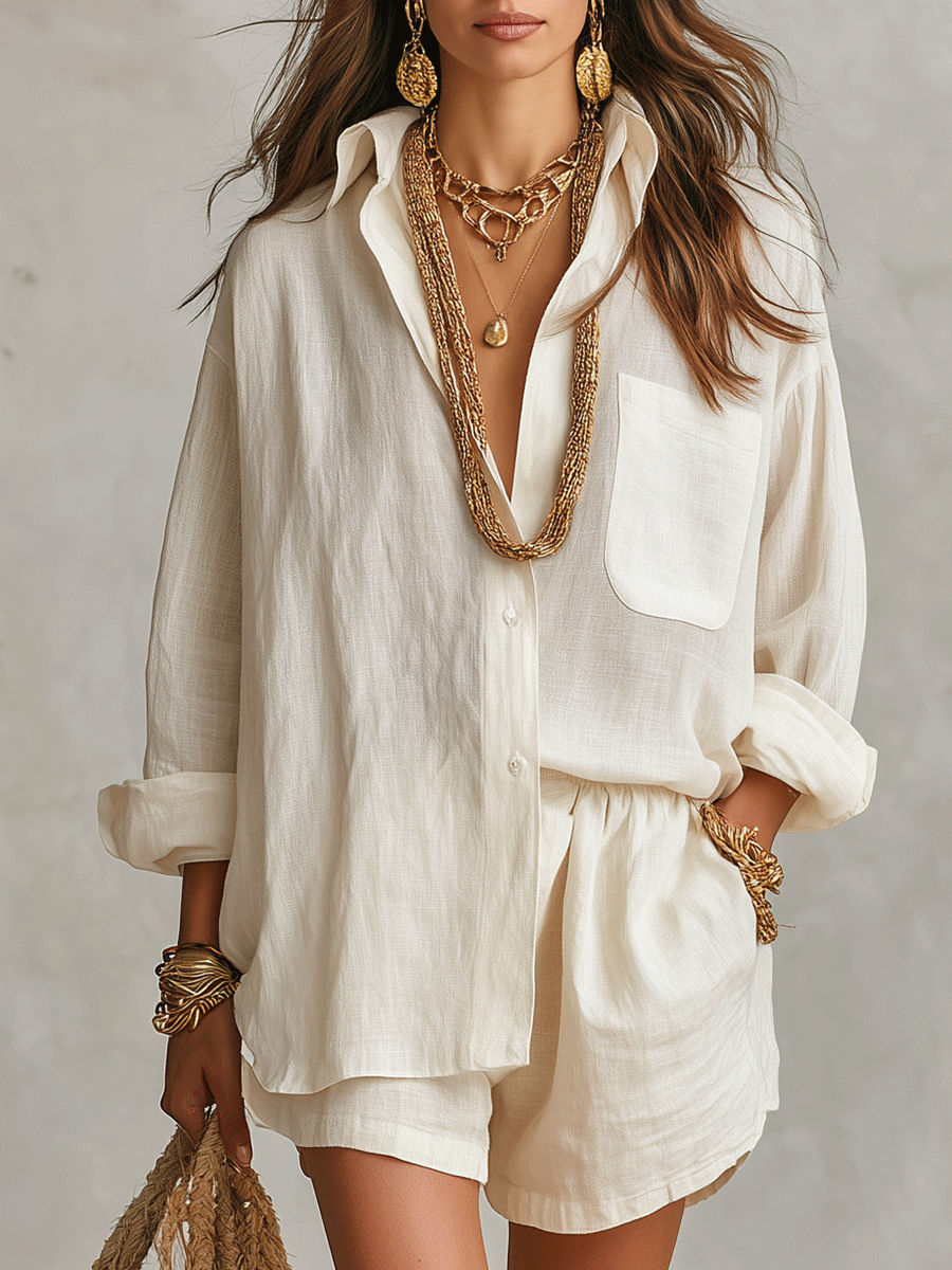 Bohemian Oversized Shirt Met Gemakkelijke Shorts