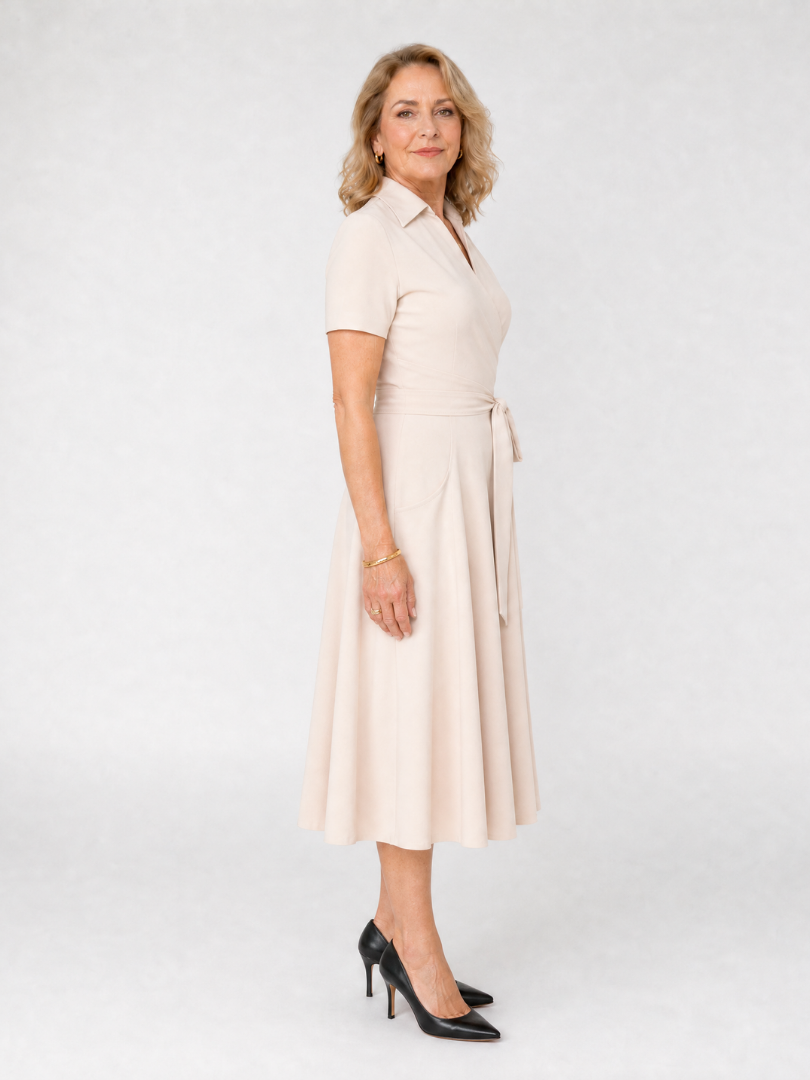 Coral | Midi-jurk met kraag en overslagtaille