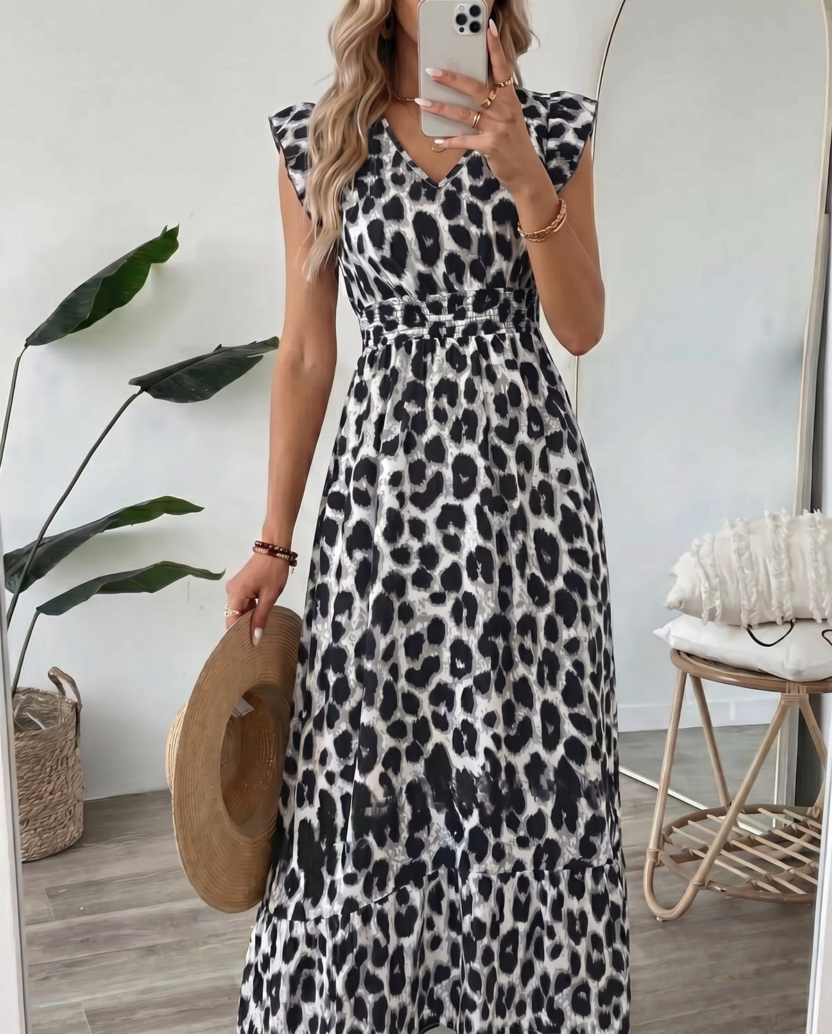 Maxi-jurk met bloemenprint en V-hals