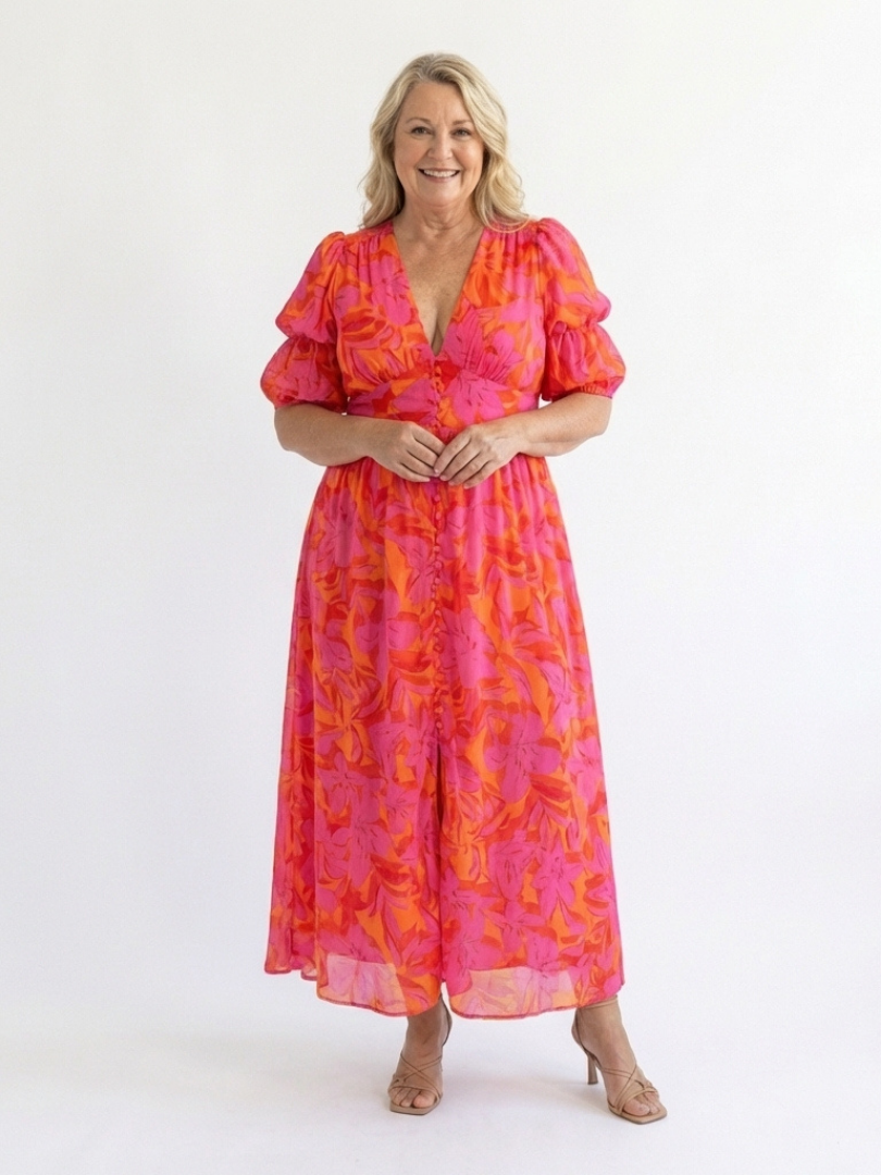 Willow | Midi-jurk met bloemenprint en pofmouw