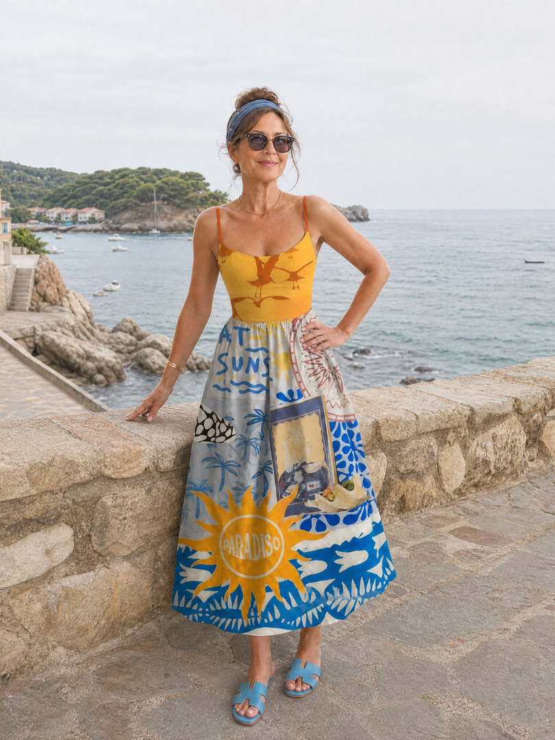Zarman | Mouwloze midi-jurk met kustprint