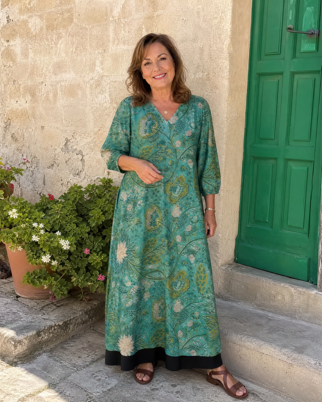 Siseman | Midi-jurk met botanische print en zakken