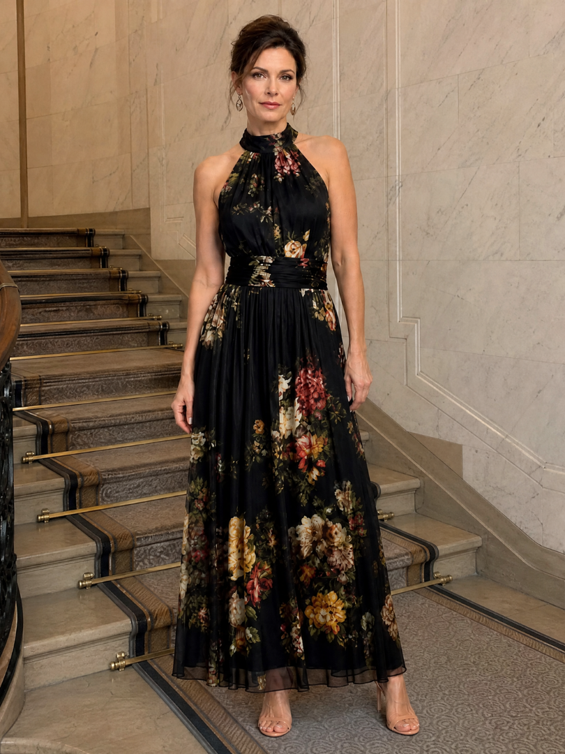 Sior | Midi-jurk met halternek en bloemenprint