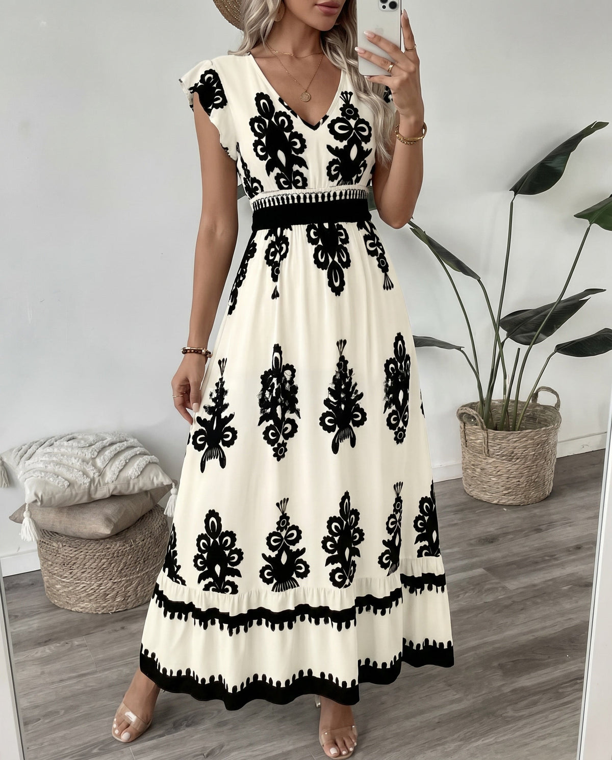 Maxi-jurk met bloemenprint en V-hals