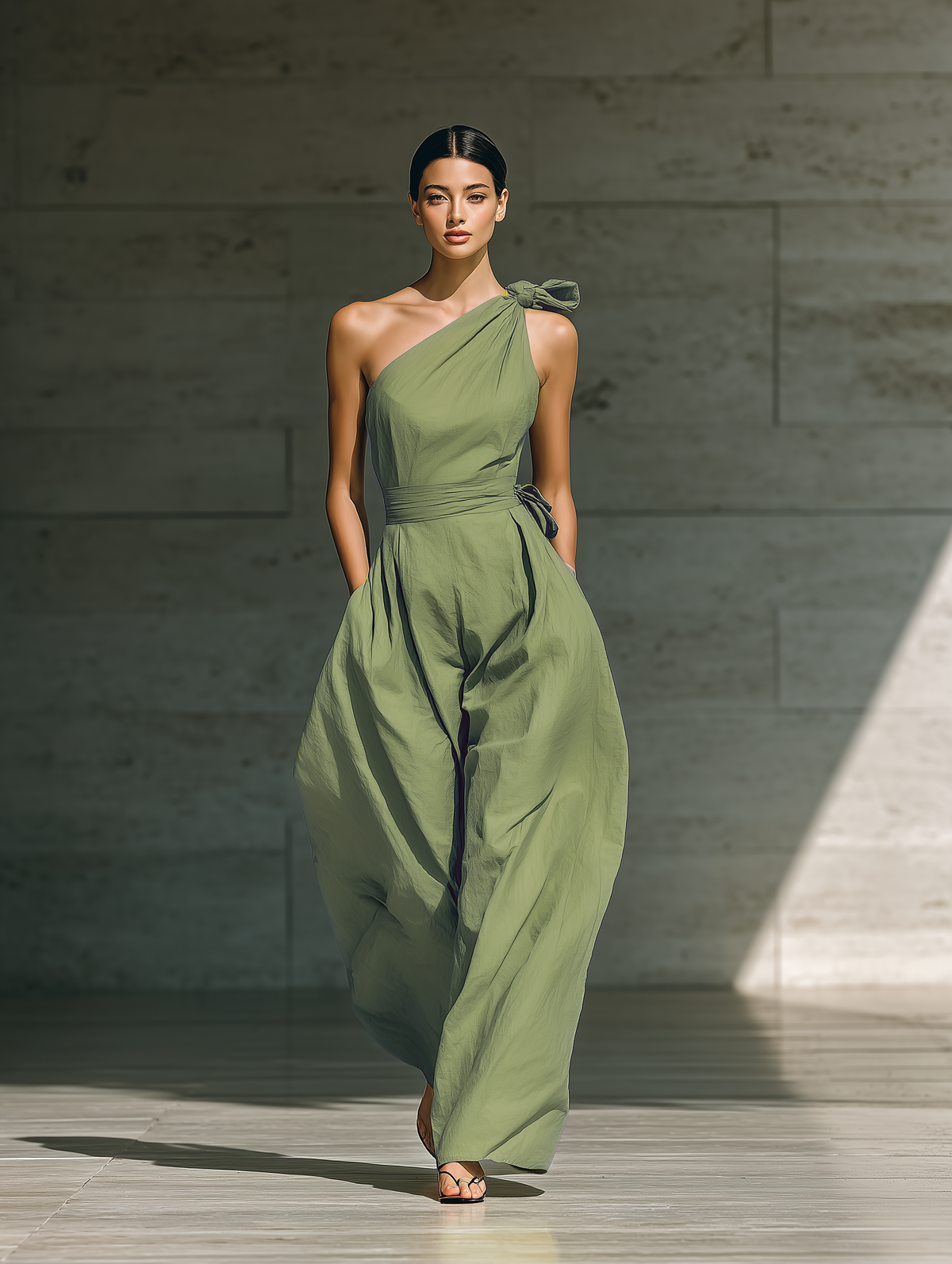 Léa | Jumpsuit met één schouder en brede pijpen