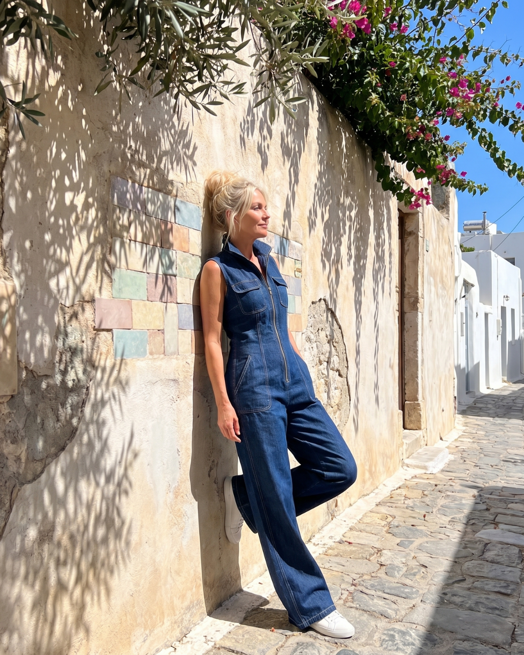 Samantha | Mouwloze jumpsuit met rits en wijde pijpen