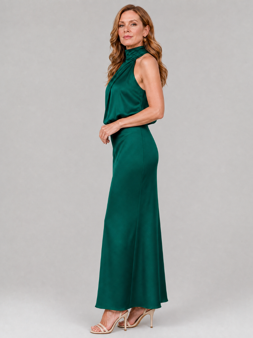 Nopal | Mouwloze midi-jurk met gedrapeerde hals