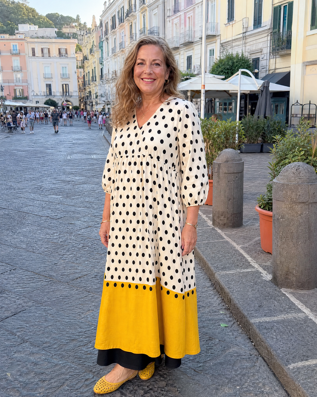 Marimana | Midi-jurk met polkadot colorblock
