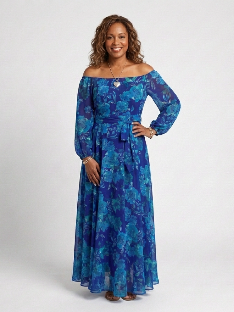 Aspen | Off-shoulder maxi-jurk met bloemen