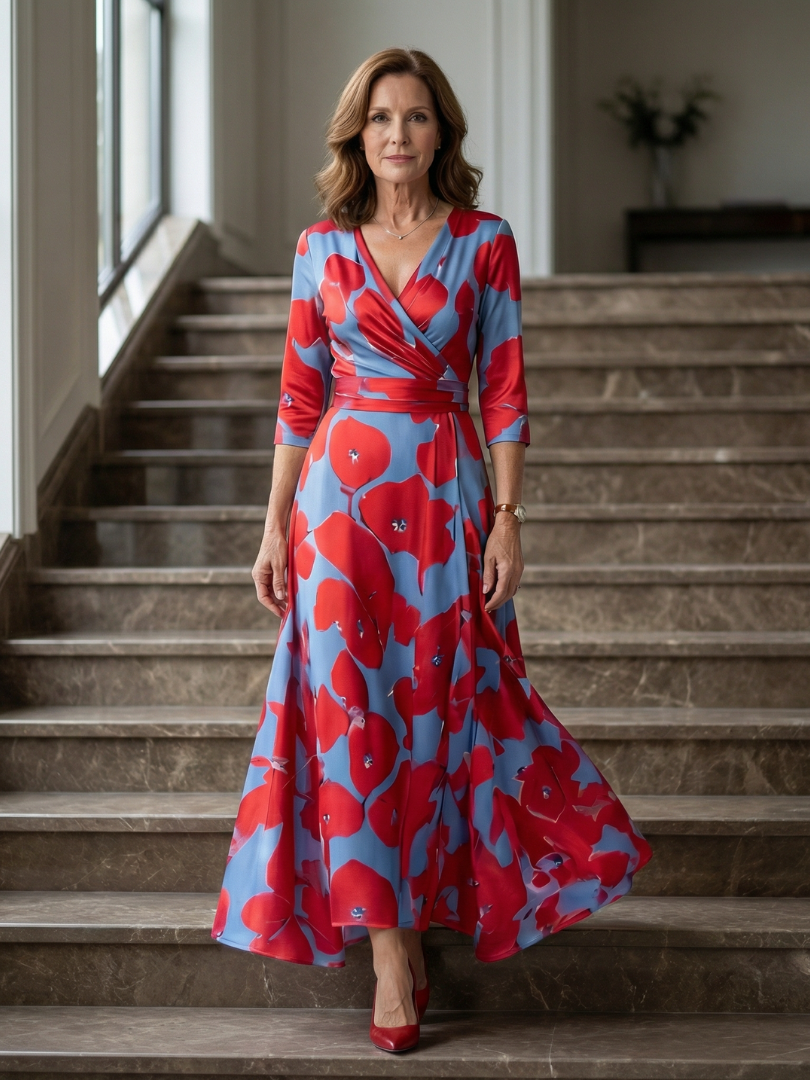 Celine | Midi-jurk met gekruiste wikkelhals
